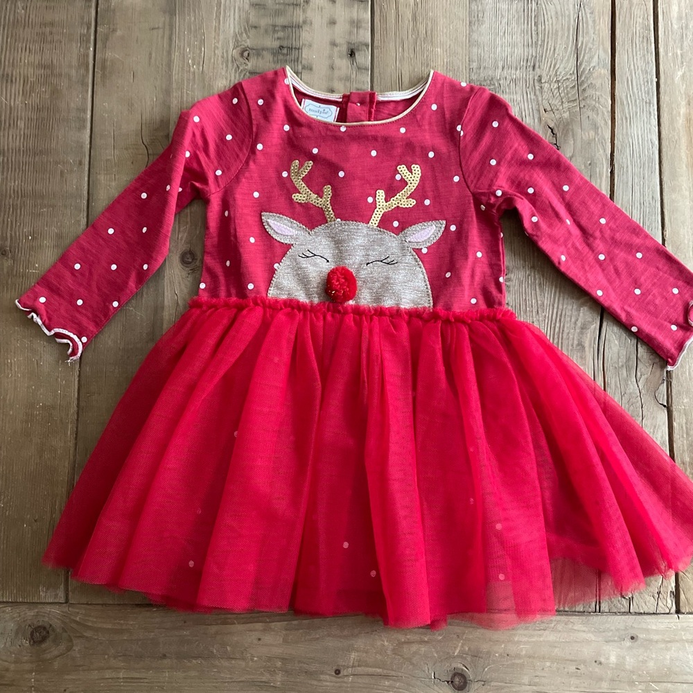 NWT - Mud Pie: Toddler Red Reindeer Dress with Tutu Skirt